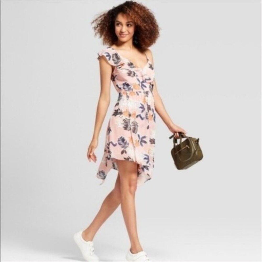 A New Day Pink Floral Ruffle Sleeveless Mini Dress Women's Size Medium